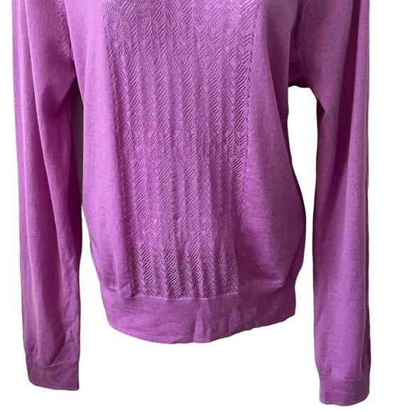 J. crew ruffle mock neck pointelle sweater L violet 100% merino wool mock neck - Picture 4 of 8